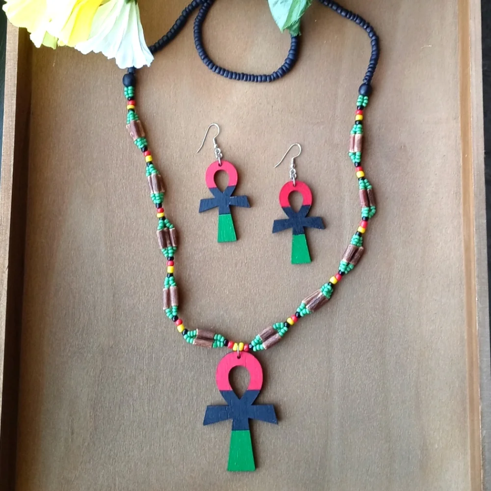 2PC Beautiful Pan African Ankh Necklace and Earrings Set - Picture 4 of 7